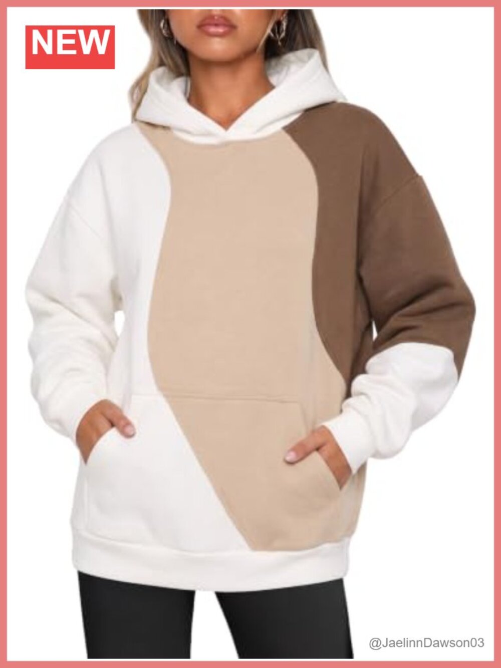 Oversized Fleece Hoodie Long Sleeve Color Block Pullover Kangaroo Pocket